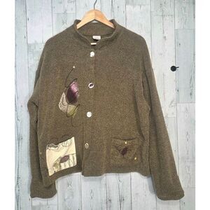 VTG Odile Eclectic Grandma Cottagecore Hand Painted Fleece Jacket Sz. L